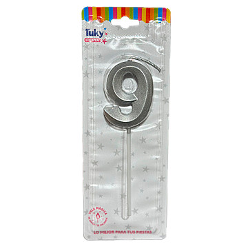 Vela Diamante N 9 Metalica Plateada Tuky - 2