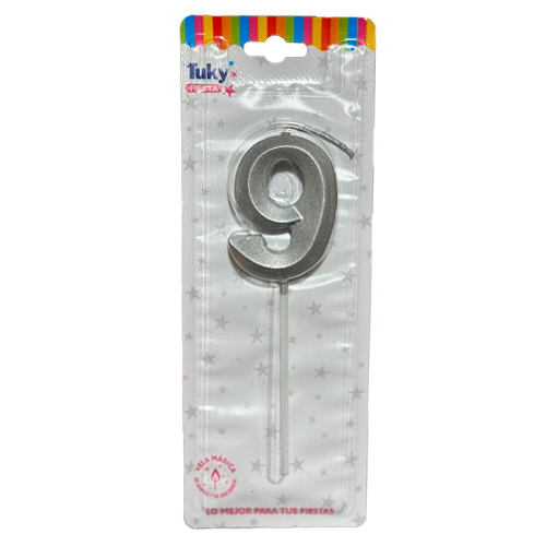 Vela Diamante N 9 Metalica Plateada Tuky