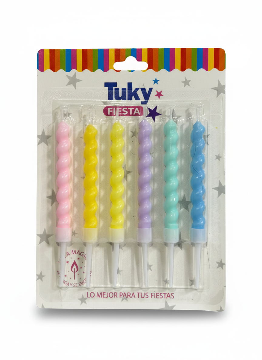 Vela Finita Torneada Pastel (Bulto x 24 Blister)