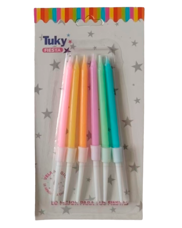 Vela Larga Finita Pastel (Bulto x 24 Blister)