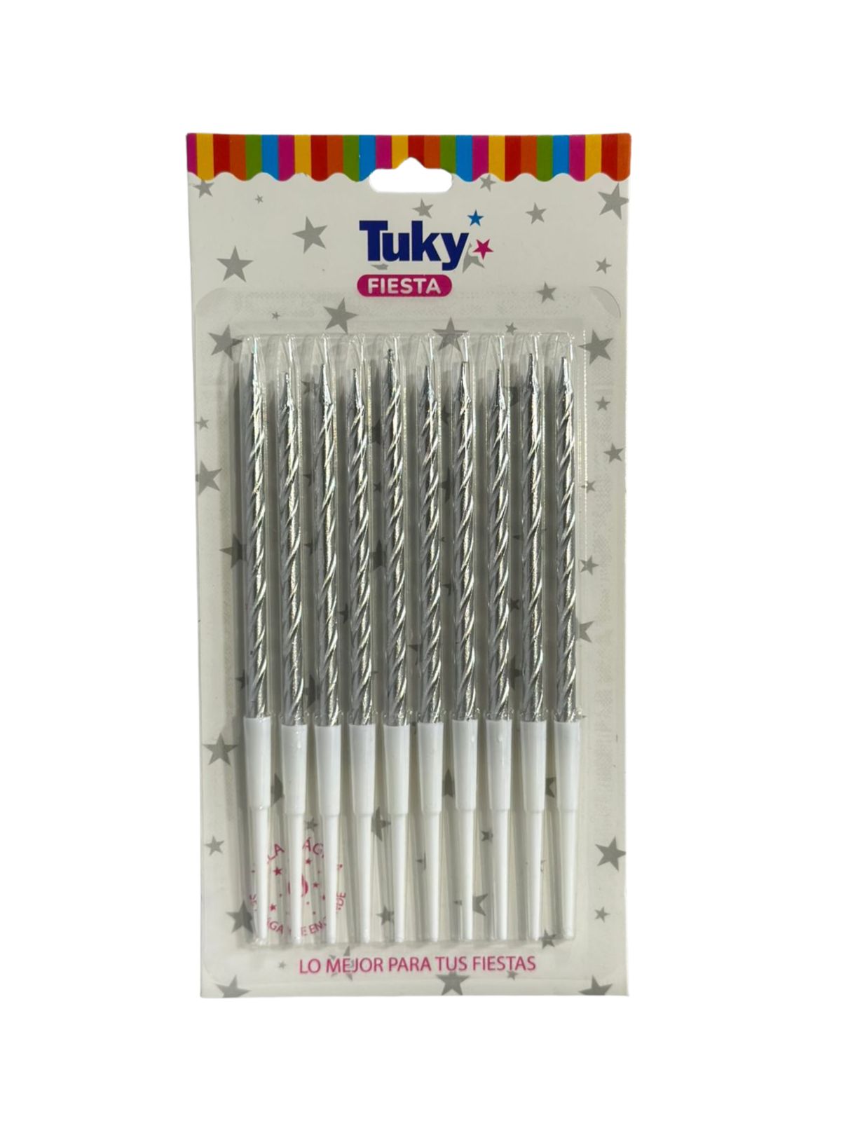 Vela Metalizada Torneada Plata (Bulto x 24 Blister)