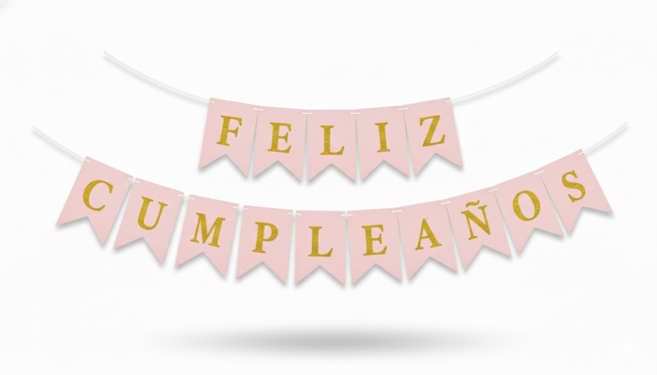 Banderin Feliz Cumpleaños Rosa con Oro