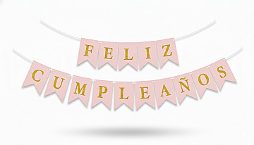 Banderin Feliz Cumpleaños Rosa con Oro - 1