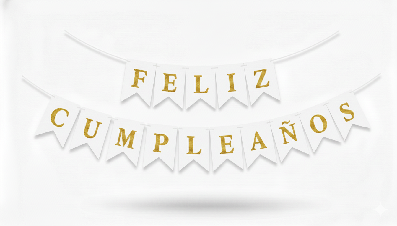 Banderin Feliz Cumpleaños Blanco con Oro