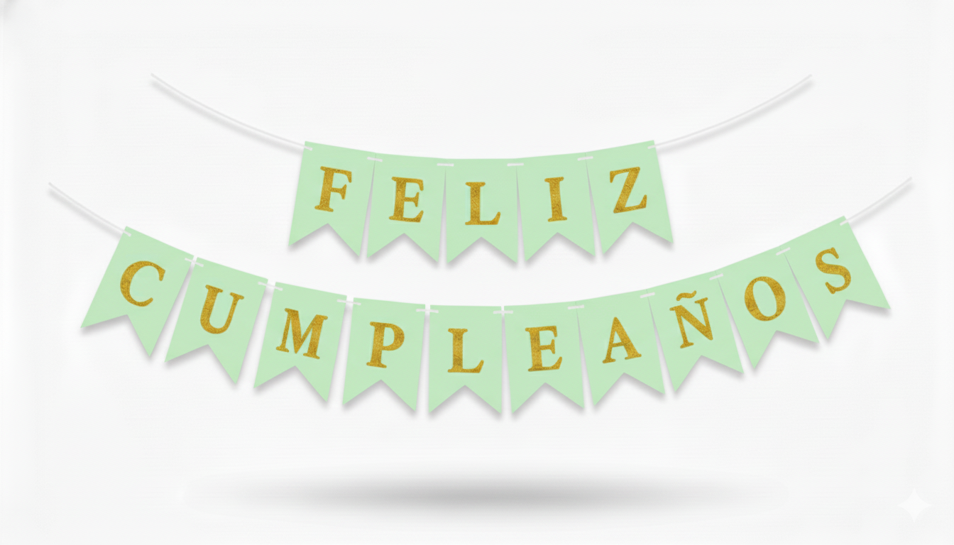 Banderin Feliz Cumpleaños Verde con Oro