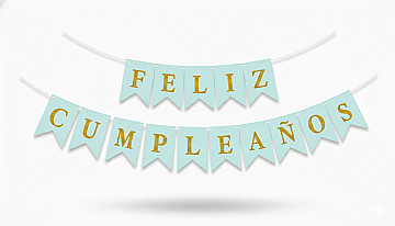 Banderin Feliz Cumpleaños Celeste con Oro - 1