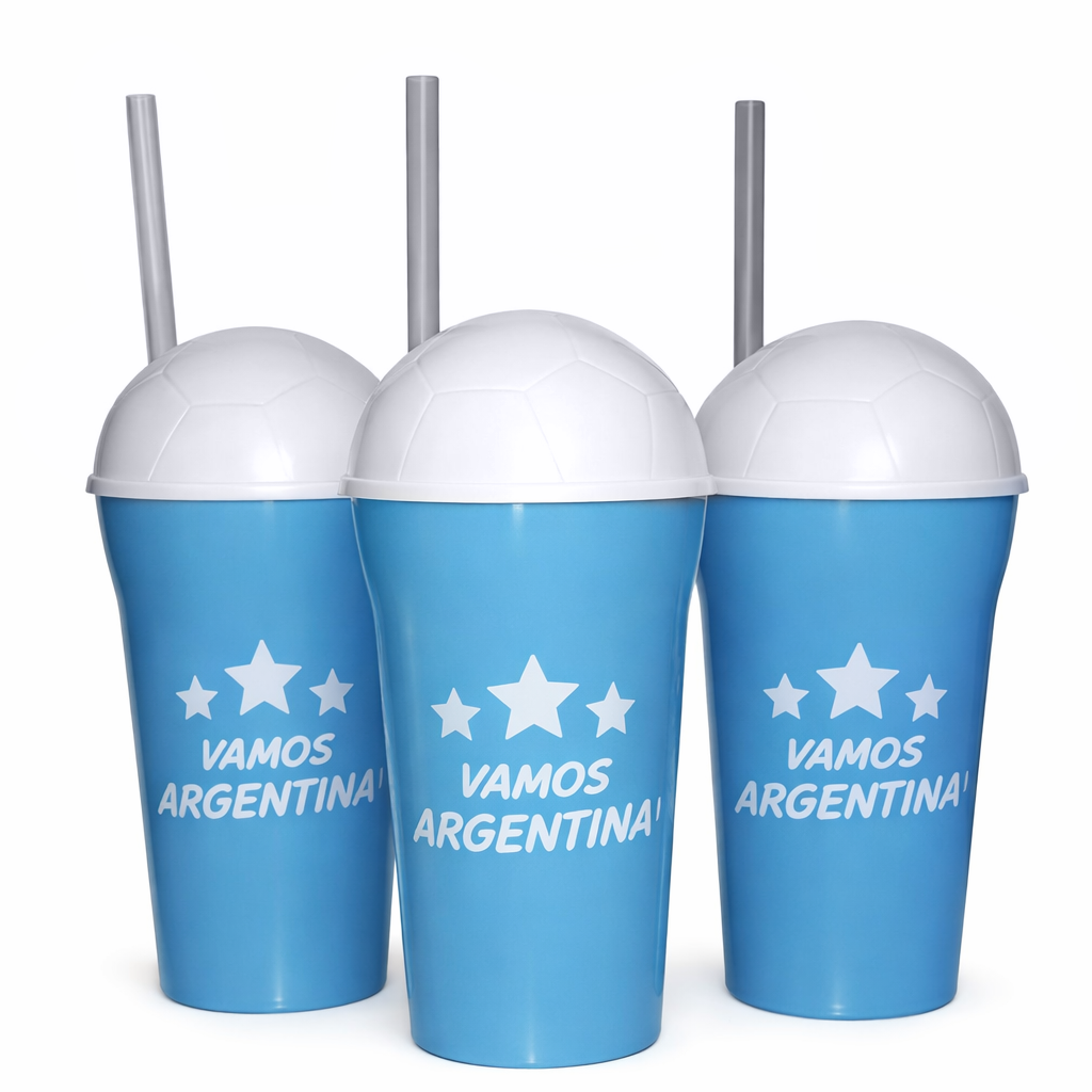 Vaso Plastico 400 cm3 Impreso c/ Tapa y Sorbete