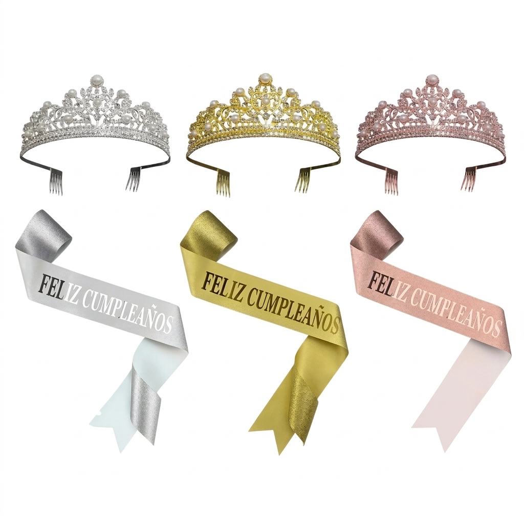 Banda Glitter Feliz Cumple con Corona
