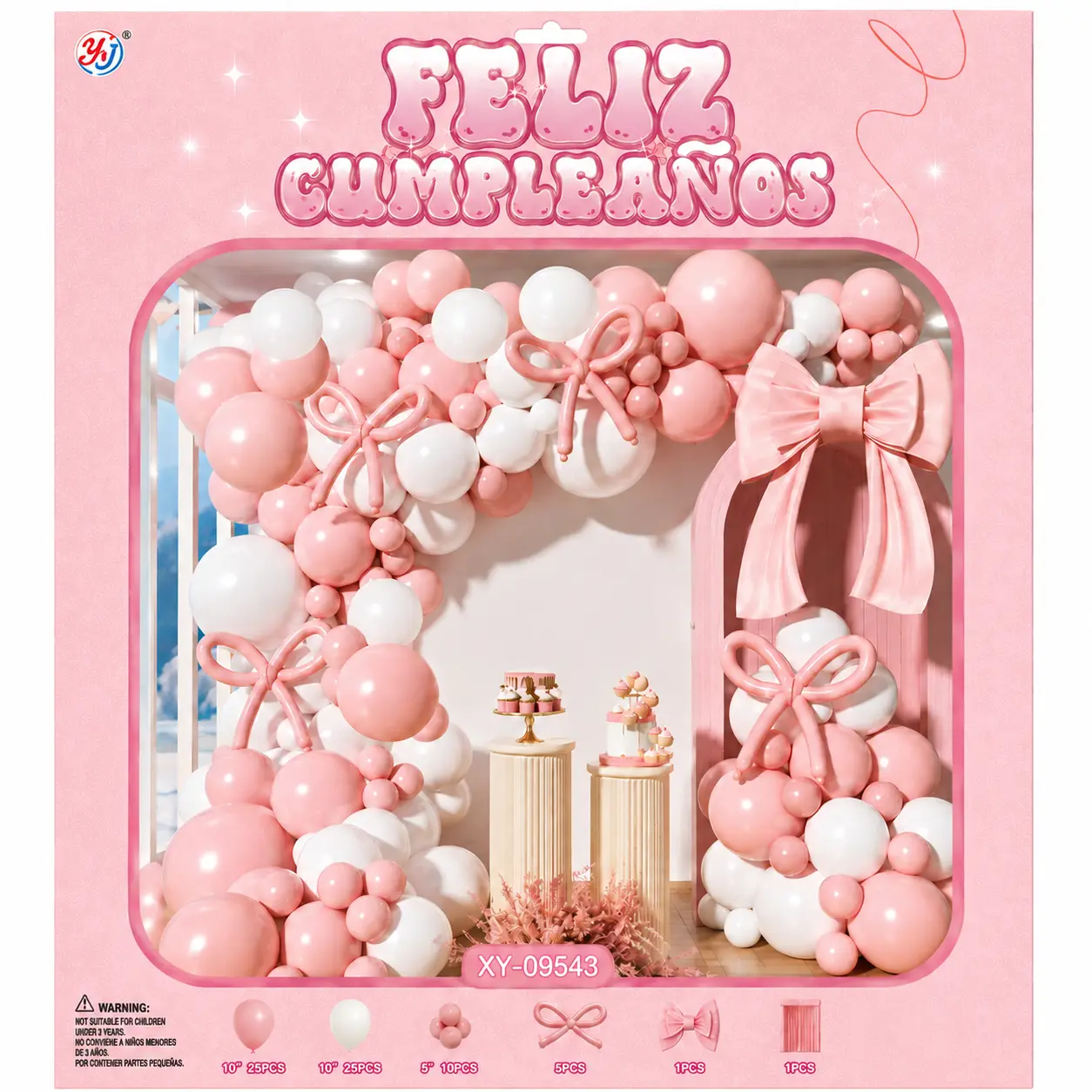 Set de Globos Deco Feliz Cumple Rosa y Blanco