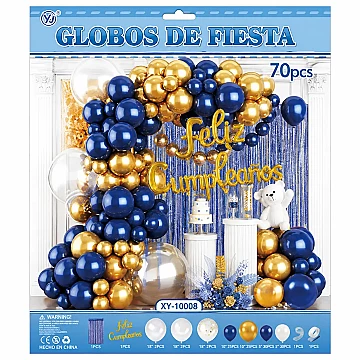 Set de Globos Deco Feliz Cumple Azul y Oro - 1