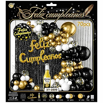 Set de Globos Deco Feliz Cumple Oro y Negro - 1