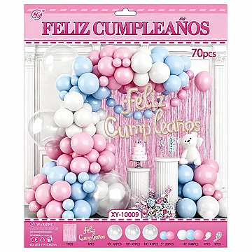 Set de Globos Deco Feliz Cumple Rosa y Celeste - 1