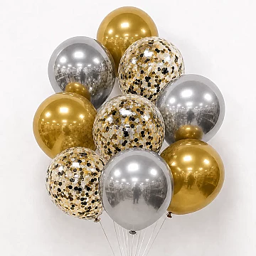 Set de 9 Globos Oro y Plata mas Cristal con Confetti - 2