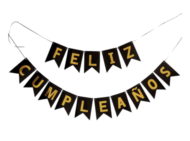 Banderin Feliz Cumpleaños Negro con Dorado