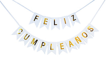 Banderin Feliz Cumpleaños Blanco con Dorado - 1