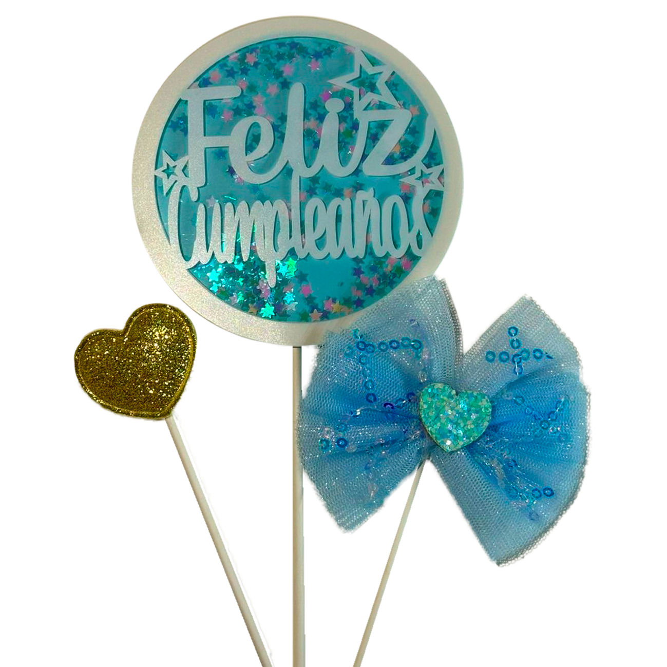 Topper para Torta "F. Cumple"  Moño Celeste