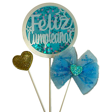 Topper para Torta "F. Cumple"  Moño Celeste - 1